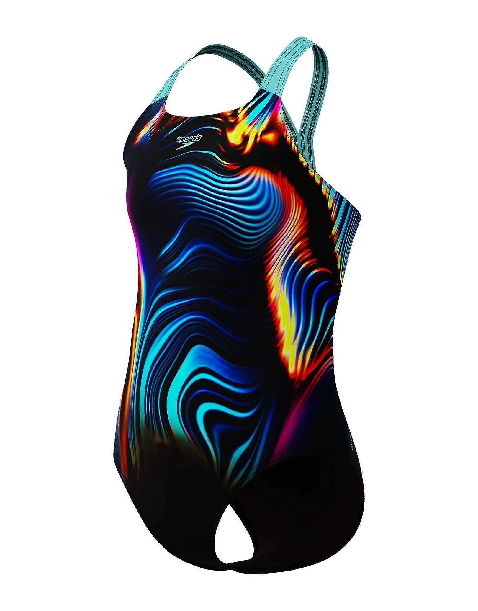 Speedo Piger Digital Placement Powerback Badedragt - Sort/Blå