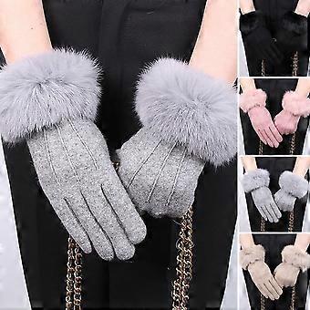 Women's Touchscreen Gloves, Faux Fur Wrist Cashmere Thickened Keep Warm Wind Resistant for Motorcycle Riding Outdoor Activities, 1 Pair
