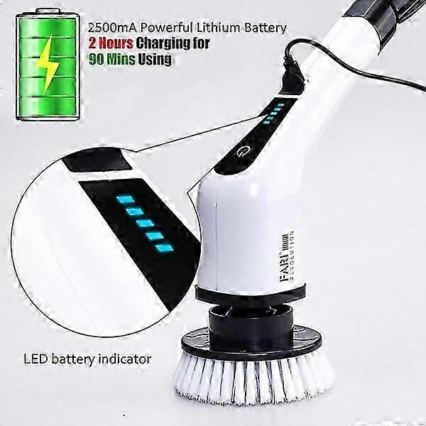 Electric cleaning brush with 7 replaceable brush heads and adjustable handle length