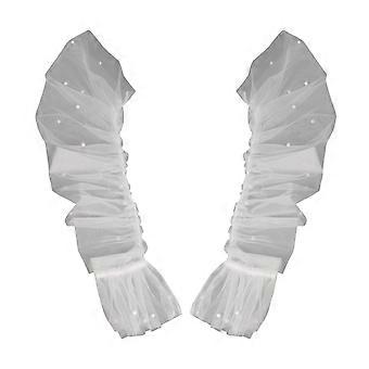 1 Paar Frauen Abschlussball Armabdeckungen durchsichtige Spitze Kunstperle Dekor Dünne Rüschen Gefaltet Fingerlos Literarischer Stil Performances Braut Hochzeit Foto Requisite Arm