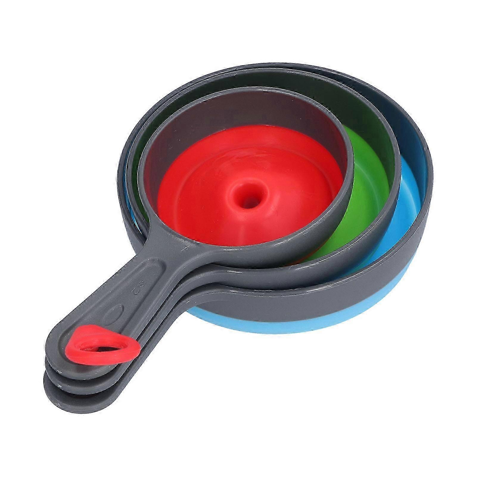 3Pcs Foldable Silicone & ABS Funnels Set Red Green Blue, Compact