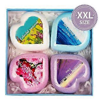 Coffret cadeau de bombes de bain, 4 bombes de bain en forme de cœur avec des pétillants de Spa naturels et des bulles colorées pour hydrater