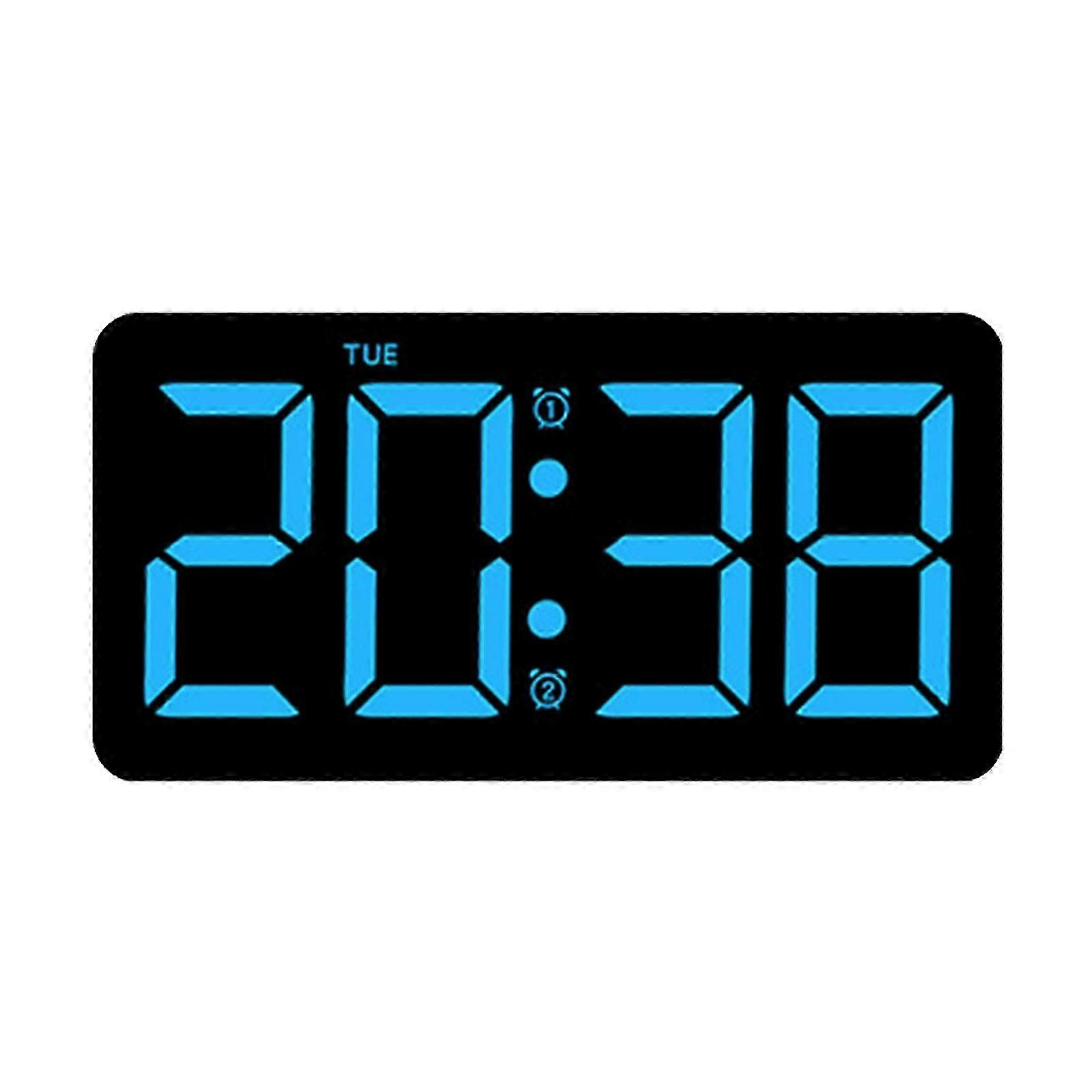 Large Digital Wall Clock Electronic Table Alarm Clock with Temperature Week Displays Blue
