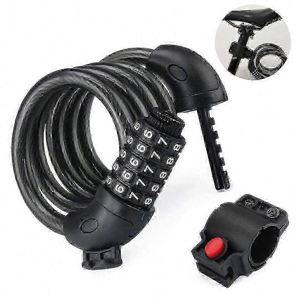 Secure Resettable Combination Coiled Bike Cable Lock with Mounting Bracket, Black