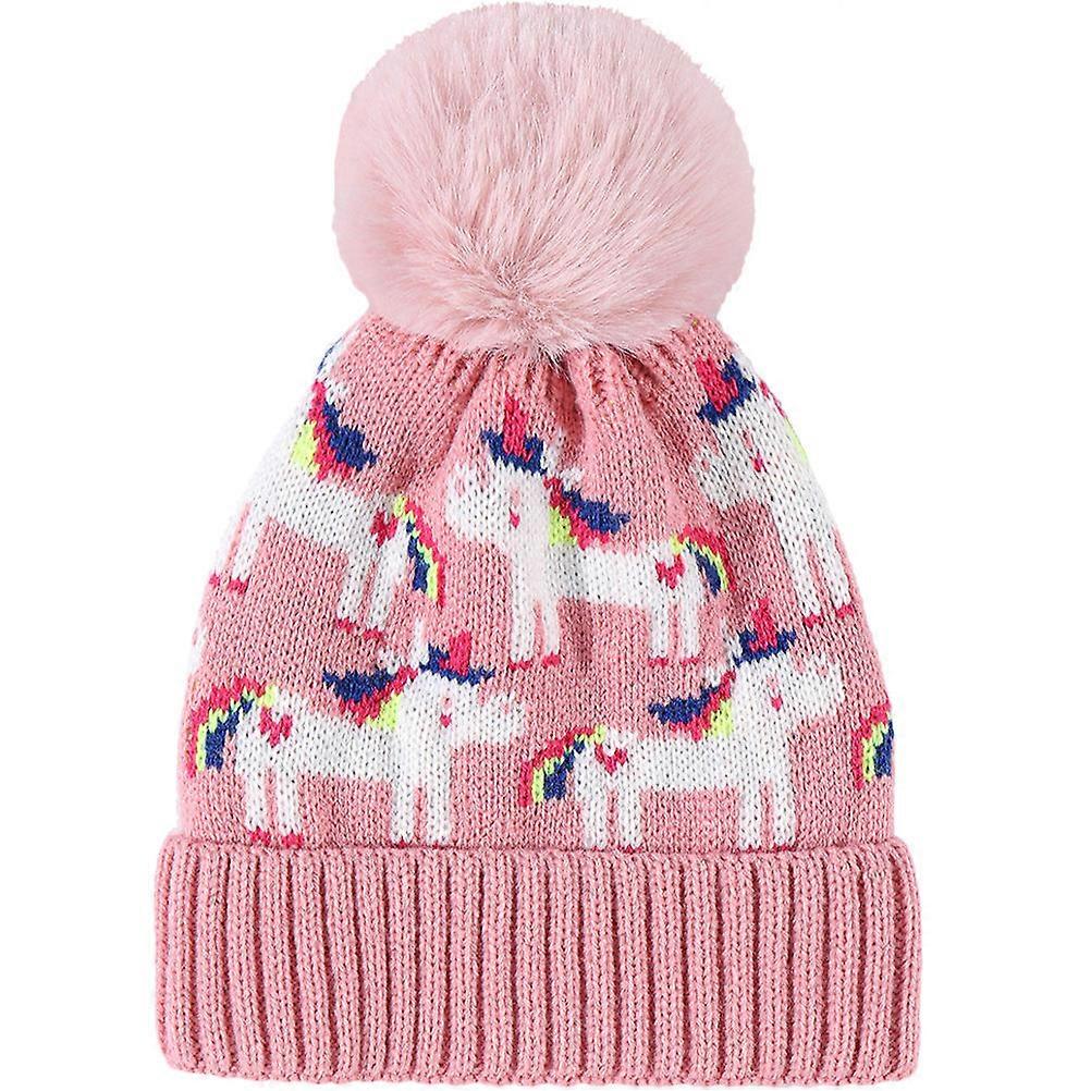 Infant Knit Hat with Winter Warm Function 3Pcs Pink Unicorn Pattern