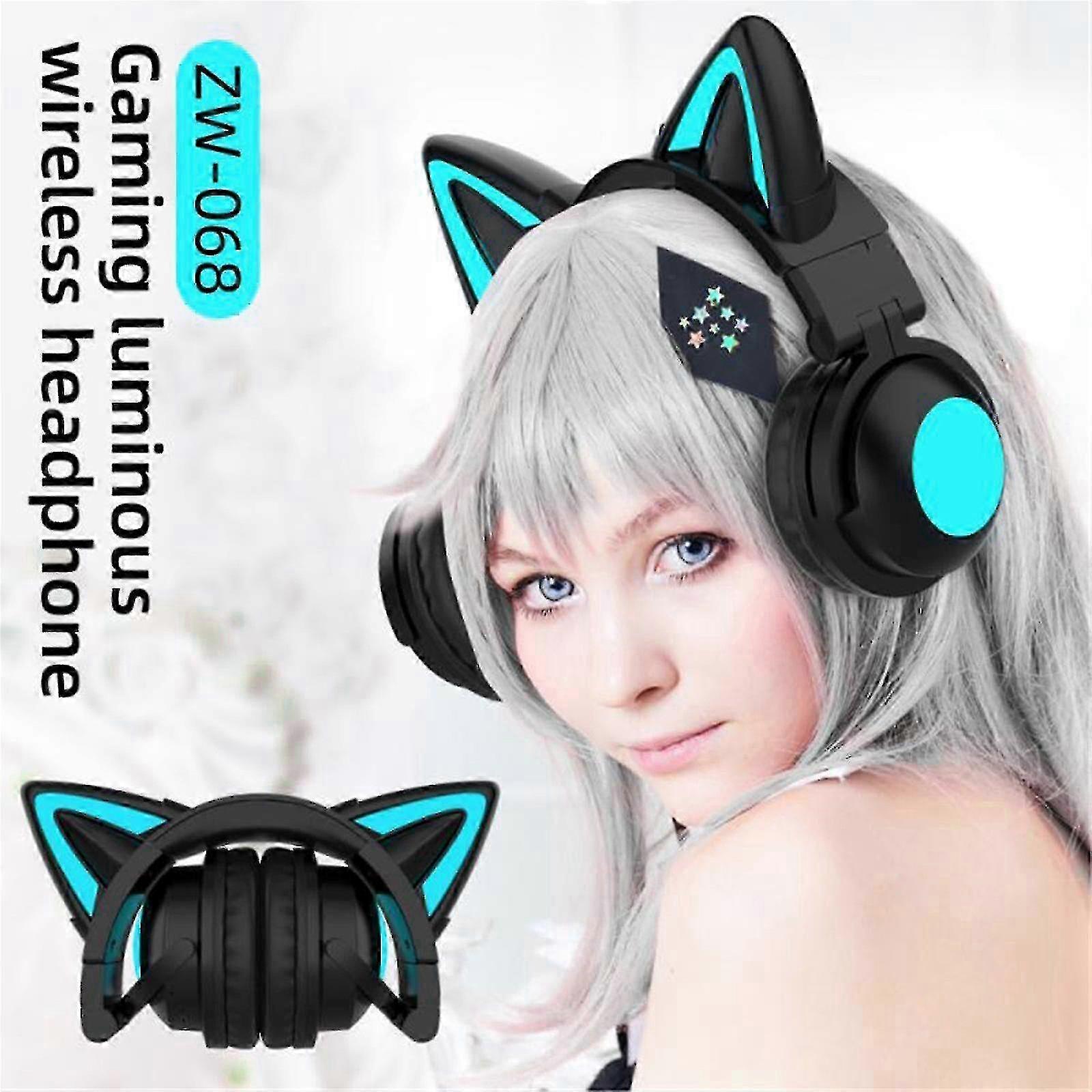 Bluetooth 5.0 Foldable Headphones, Cat Ear Design with LED