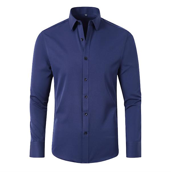 Yeni Marka Moda Erkek Uzun Kollu Gömlekler Elastik Demir Olmayan Kırışıklık Karşıtı Gömlekler İş Casual İnce Üstler