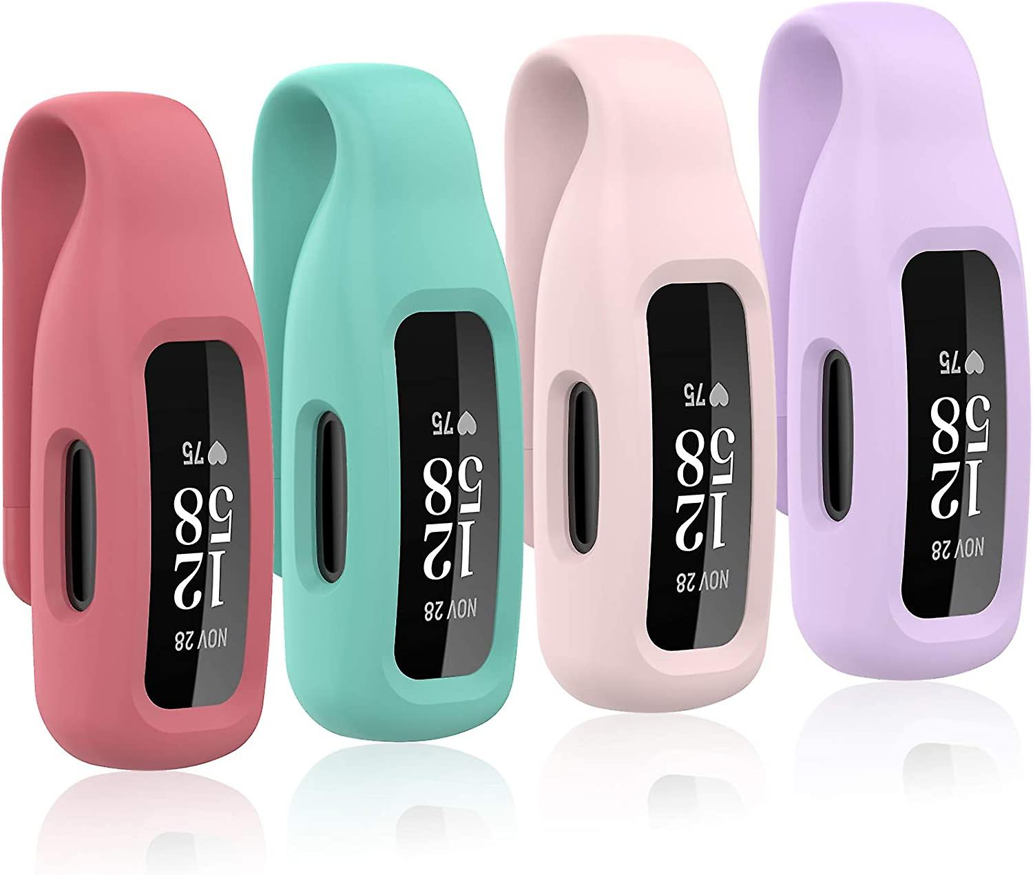 4-Pack Clip Case Compatible with Fitbit Inspire 2, Soft Silicone Clip Clasp Accessory Replacement for Fitbit Inspire 2 (Official red/Violet/Teal/Rose
