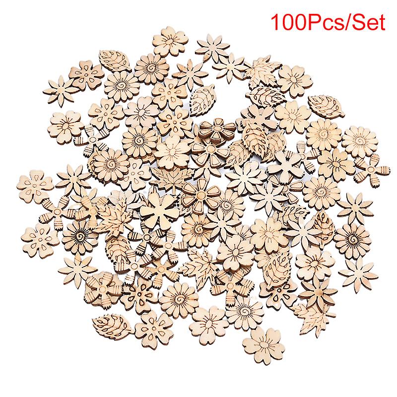 100pcs Mixed Patter Doodle Toy Natural Wooden Slice Scrapbook Diy Craft Making