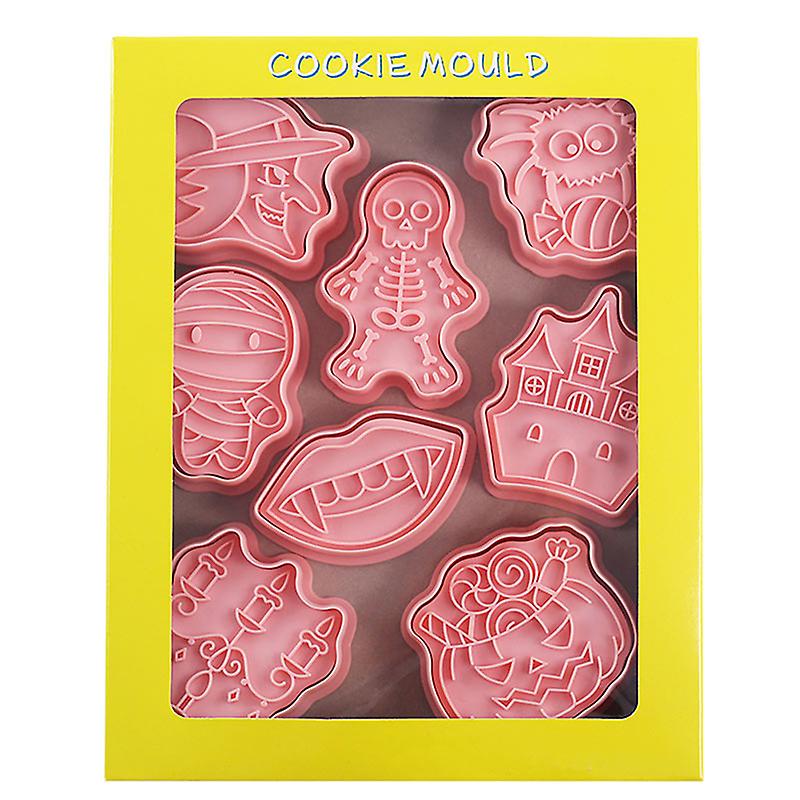 8pcs/set Halloween Pumpkin Ghost Cookie Cutters Plastic Cartoon Pressable Biscuit