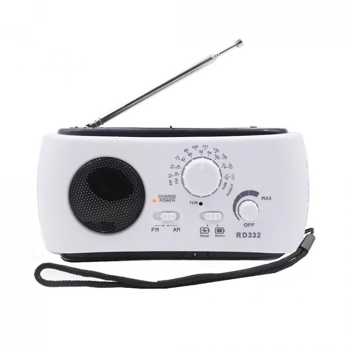 Hand Crank Multi-function Generators Fm/am Radio Portable Solar Radios 3 Led Flashlights Emergency Mobile Radio(white)