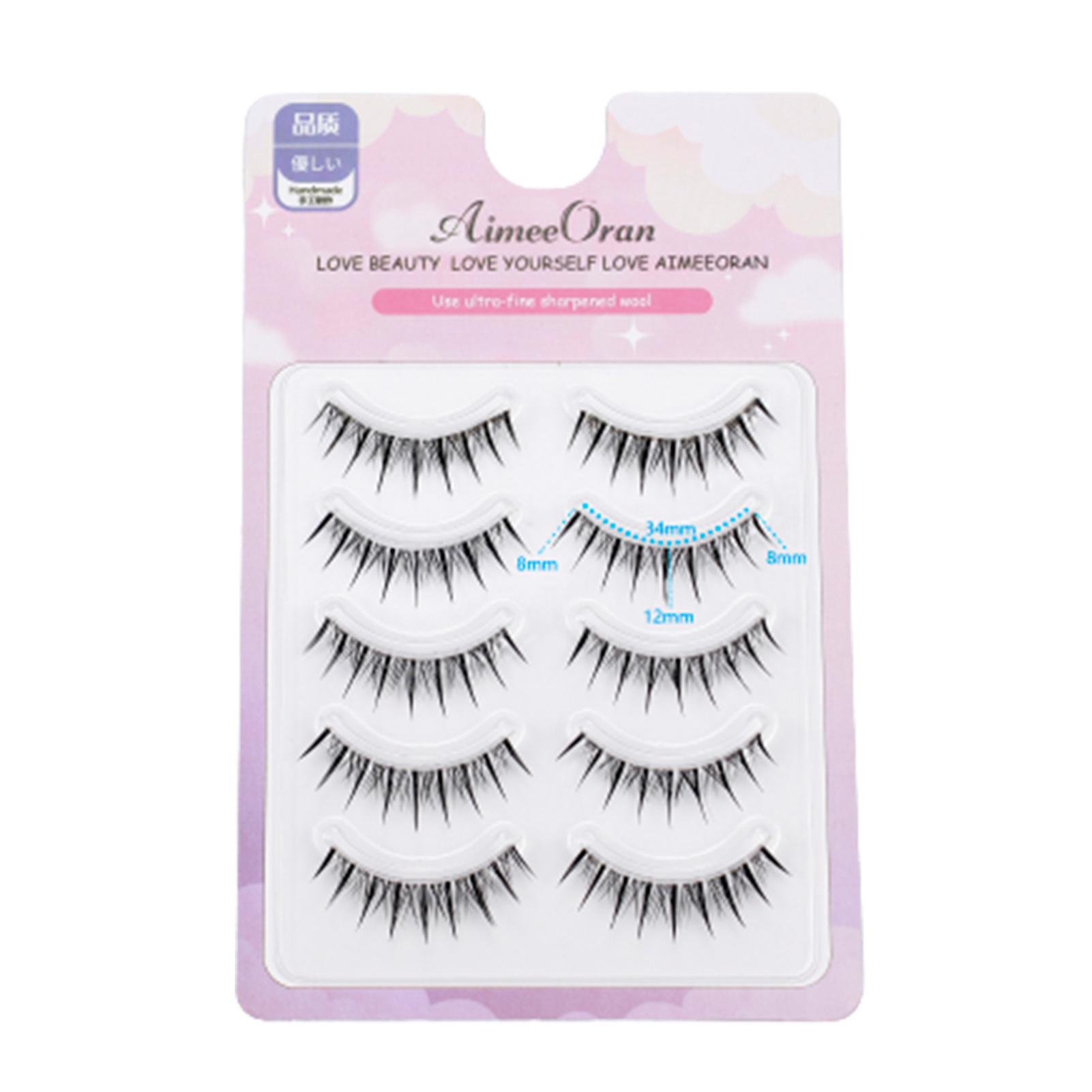 5 Pairs False Eyelashes Pack Lengthening Eyelashes Tail 3d Effect Lashes