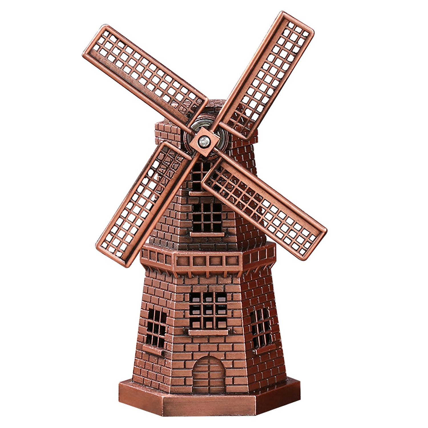 ZHOUBA Windmill Model Rotatable Vintage Style Antique Bronze Metal Windmill Statue for Desktop