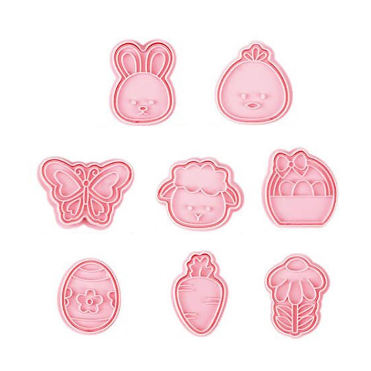 Set Of 8 Easter Cookie Molds Egg Bunny 3d Plastic Cookie Stamps Baking Pastry