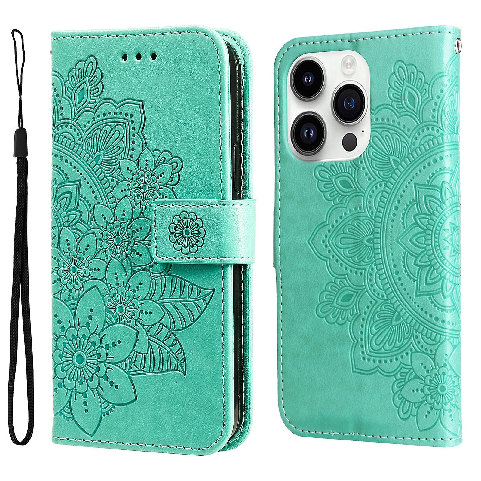 7-petal Flowers Embossing Leather Case For iPhone 15 Pro Max