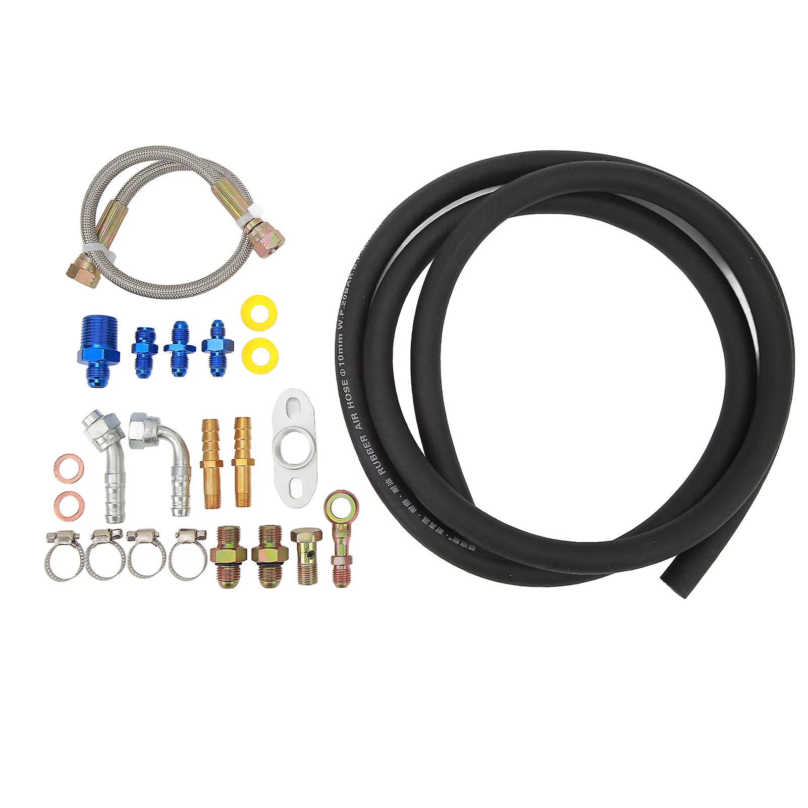 Universal Oil Feed Line Kit 19" Hose Aluminum Fitting for T25, T28, GT25, GT28 GT Series Turbochargers
