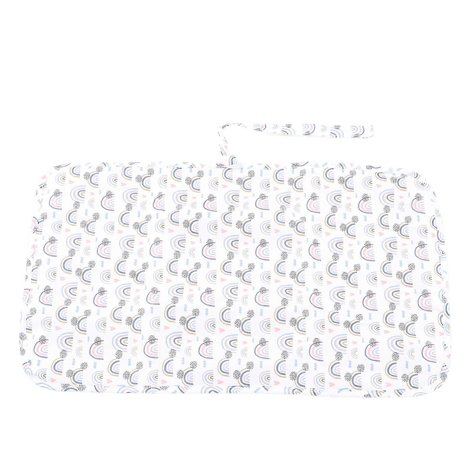 Waterproof Changing Mat, Foldable and Portable Nylon Changing Pad for Home, Car or Outdoor, White Rainbow Pattern