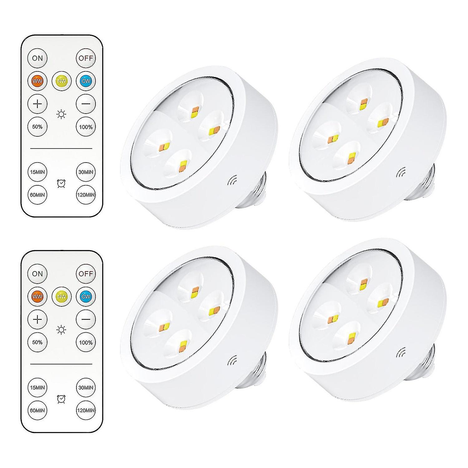 Wireless LED Puck Lights with Remote - Battery Powered, E26 Base