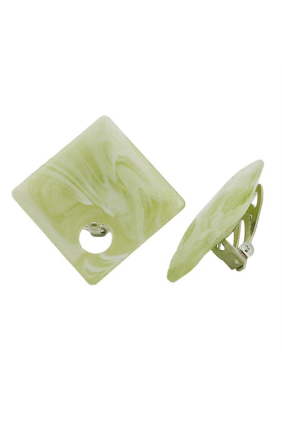 Clip-on Earring Square Beads Green Light White 25x25mm - Gl00940