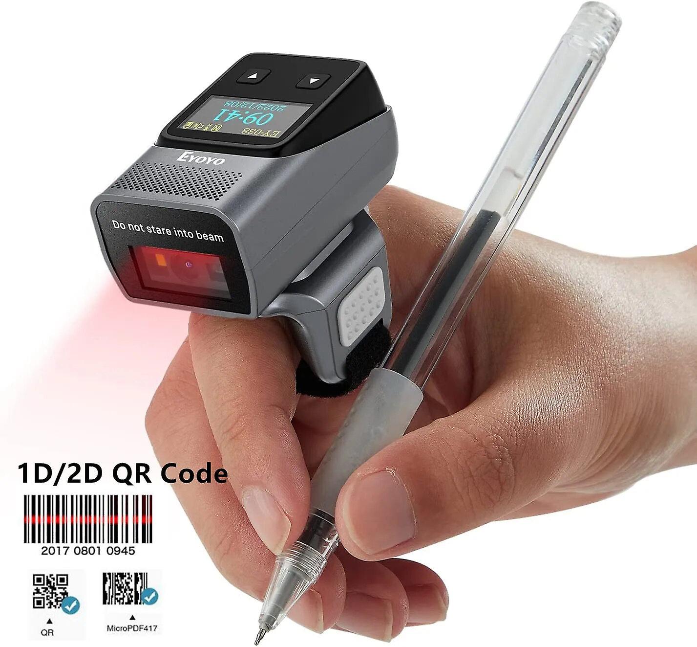 Eyoyo 2d Bluetooth Barcode With Screen Mini Wearable Wireless Finger Qr Bar Code Scanner Reader Ring Scanners