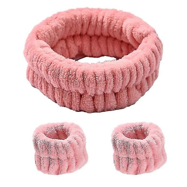 Pink Microfiber Spa Headband Set with Wristbands