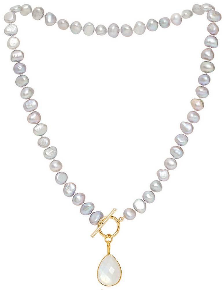 Pearls of the Orient Clara Freshwater Pearl Moonstone Drop Necklace - Grey /White