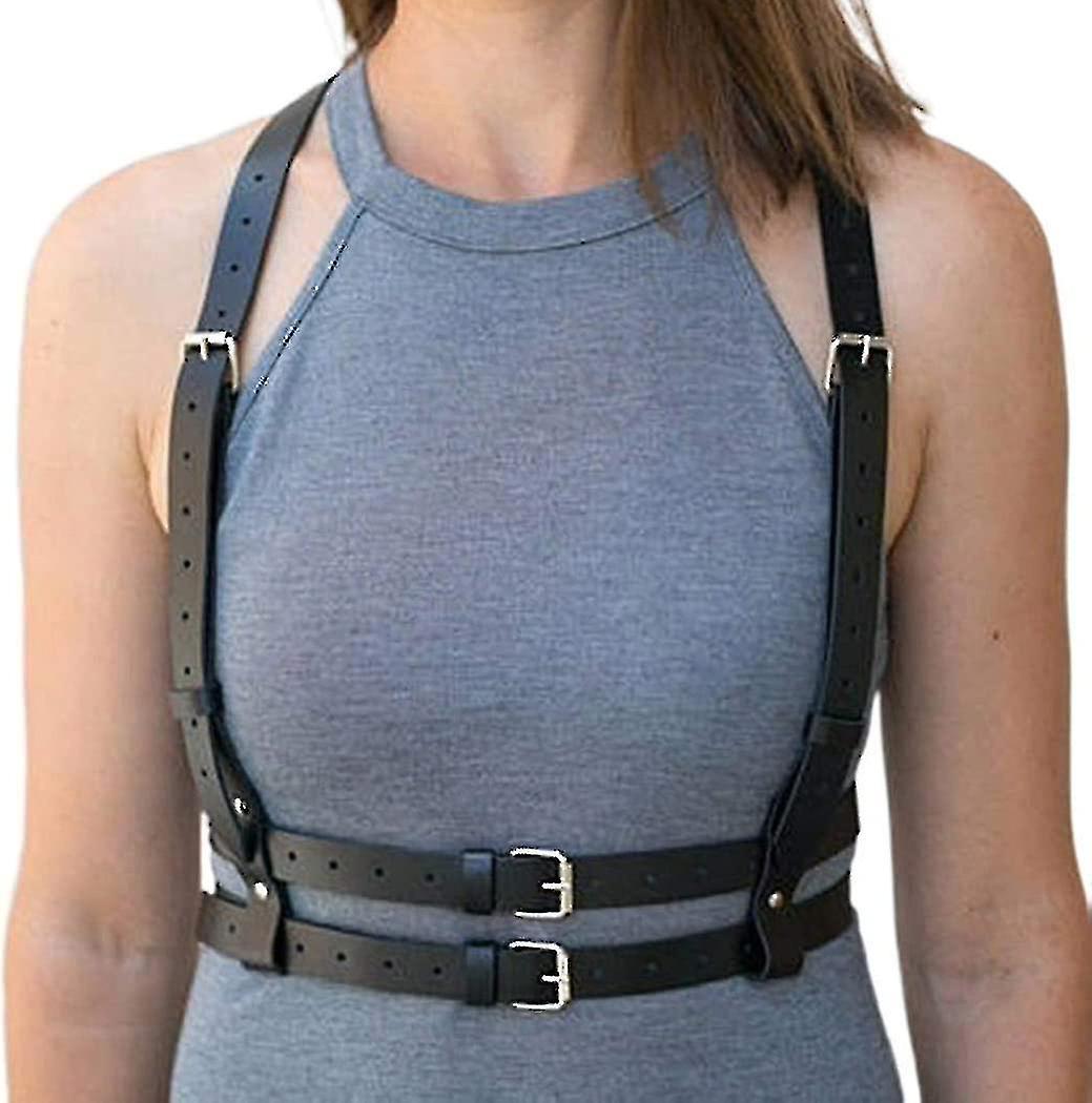 Black Leather-Look Body Harness Belt For Women - Punk Style  display picture 3