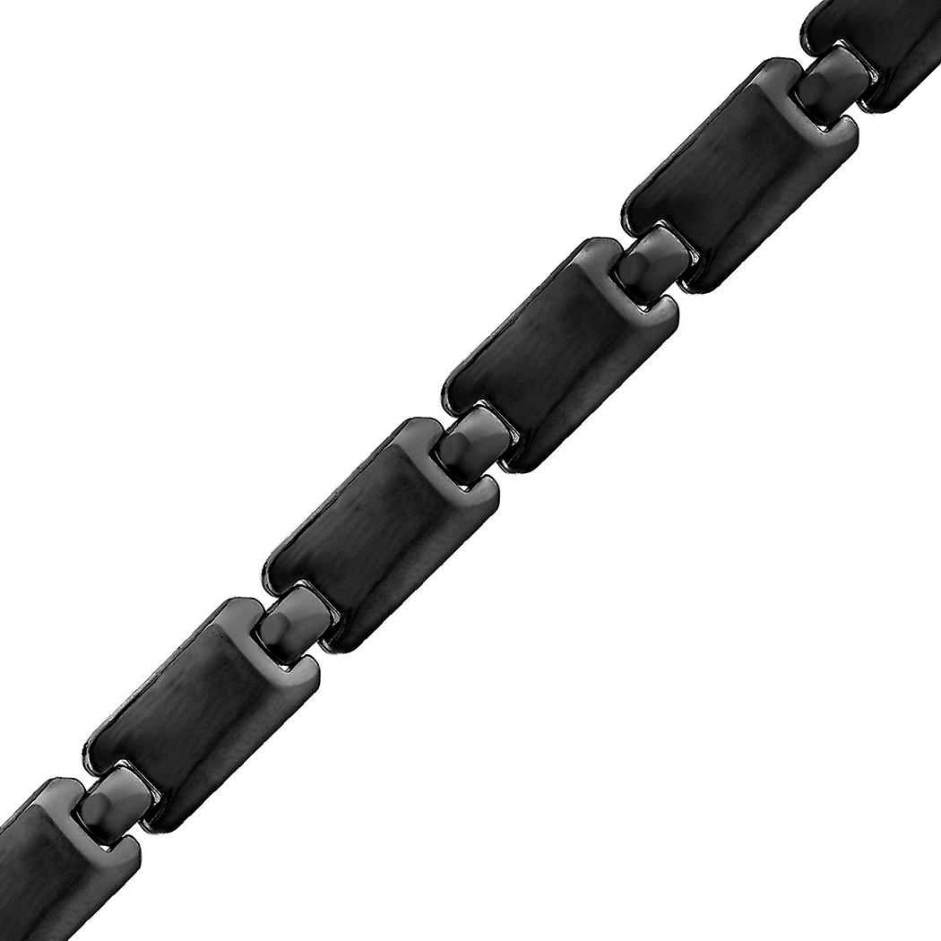 Pulseira masculina de aço inoxidável com elos pretos, 21,5 cm (8,5 polegadas).