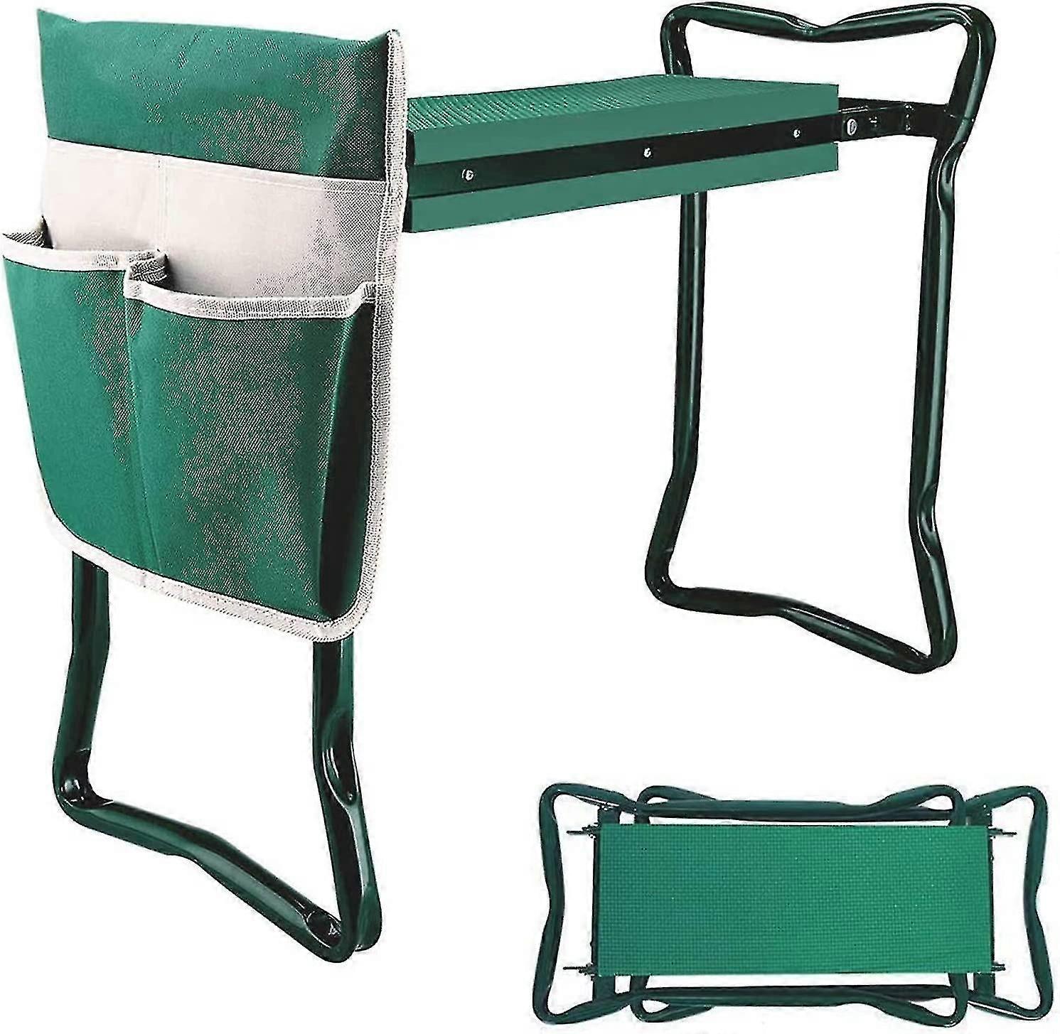 Garden seat stool heavy duty garden folding bench with large tool pocket and soft eva kneeling pad f