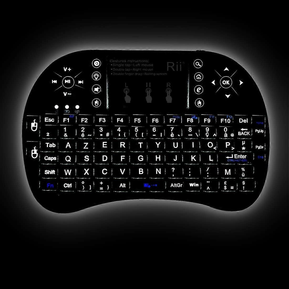 Wireless - Mini Ergonomic Wireless Backlit French Keyboard with Touchpad Console, Computer (Black)