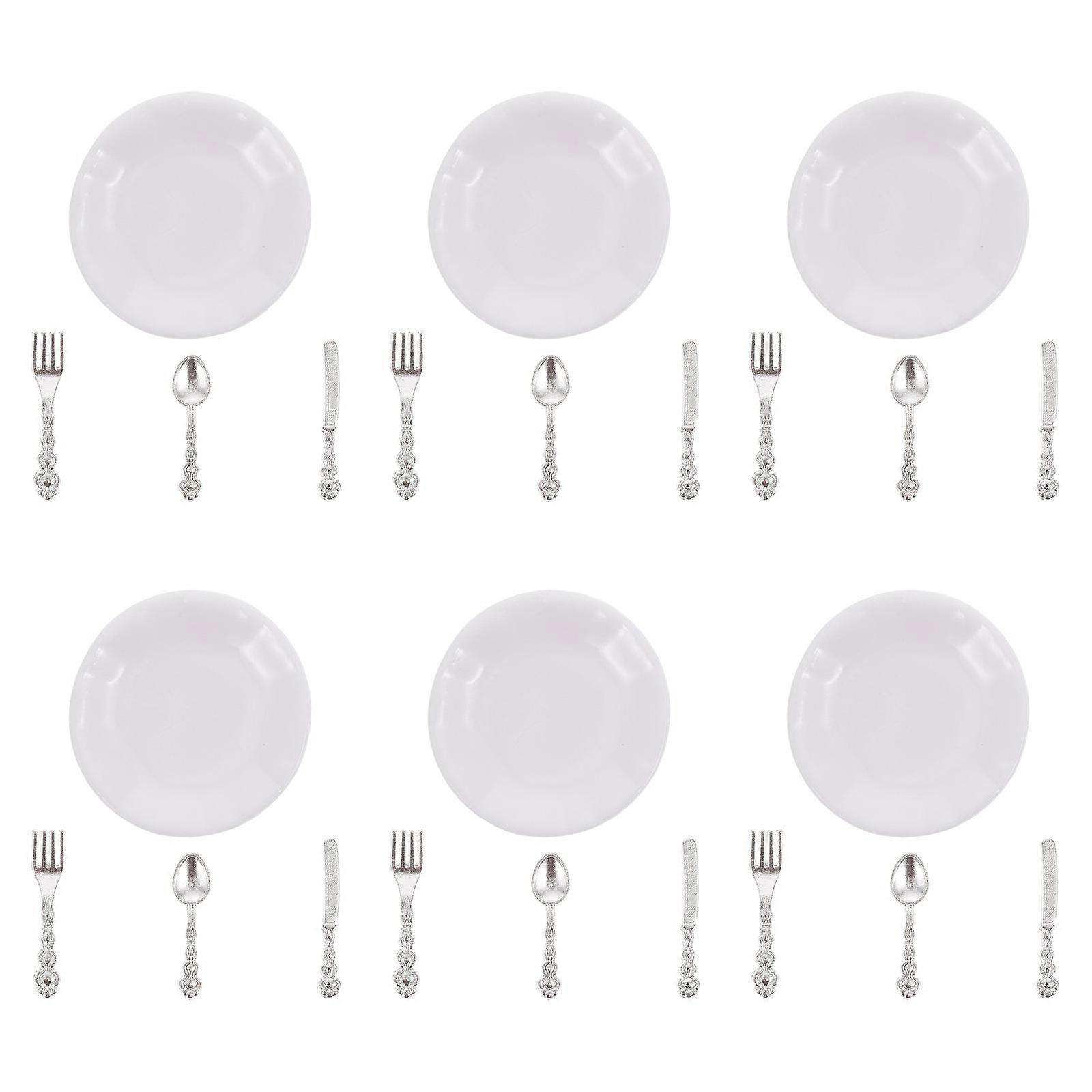 6 Sets Simulated Mini Fork and Spoon Miniature Tableware Kids Mini House Flatware