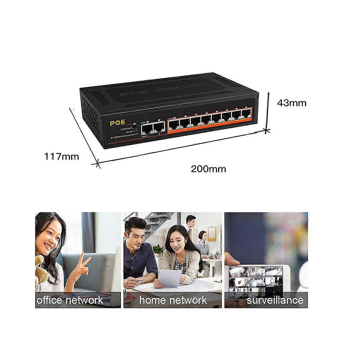 10 Poorten Poe Switch 100mbps Ethernet Smart Switch 8 Poe + 2 Uplink Office Home Network Hub Adapter Fo
