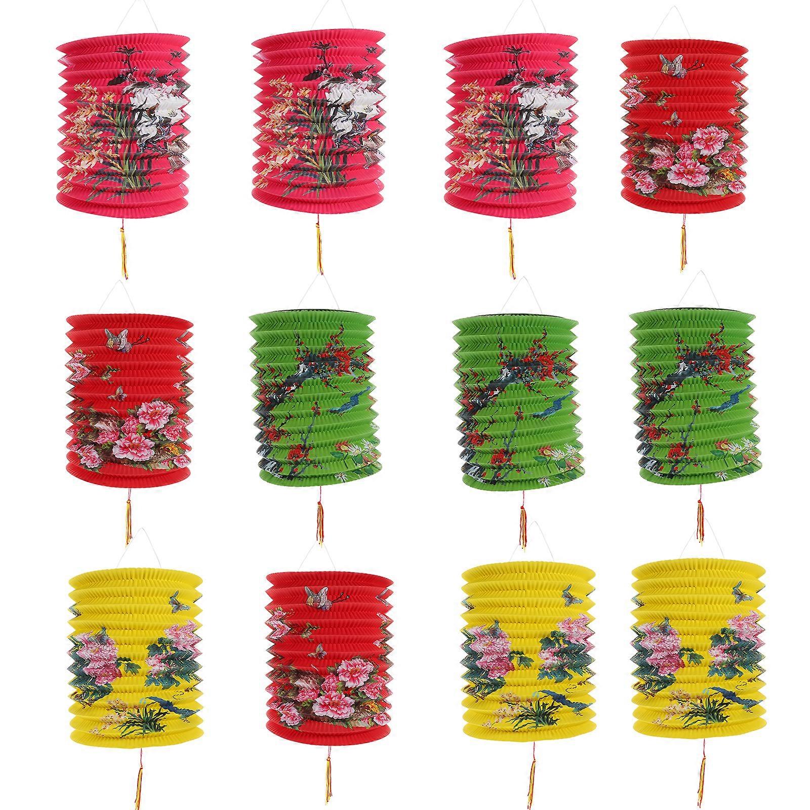 12pcs Beautiful Pattern Printed Paper Lantern Kids Portable Folding Paper Lantern