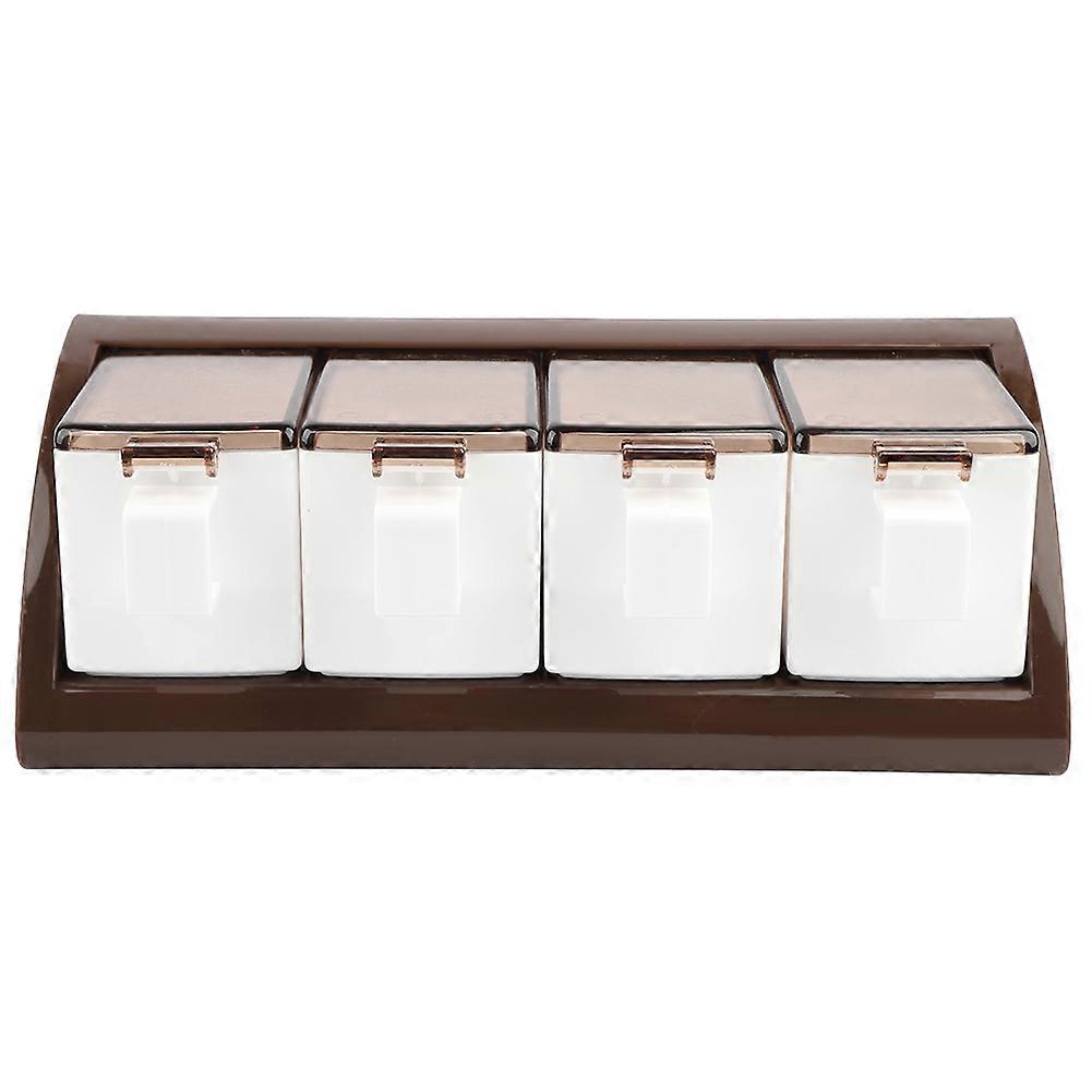 Plastic Seasoning Bottles Jars 4 Boxes Set Kitchen Tool Accessories (Brown)