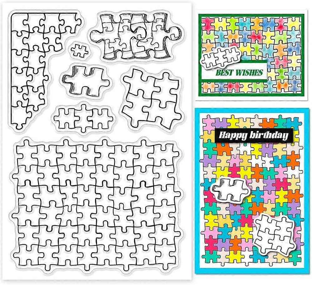 Puzzle Background Clear Stamps Puzzle Silicone Clear Stamp Seals Pattern Background Transparent Stamps for DIY Scrapbooking Cards Making Photo Album J