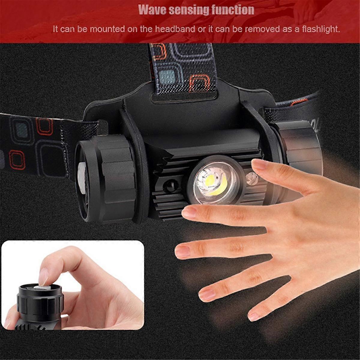 Led Rechargeable Headlight,Motion Sensor Adjustable Headband Headlight for Adults Outdoor Camping R