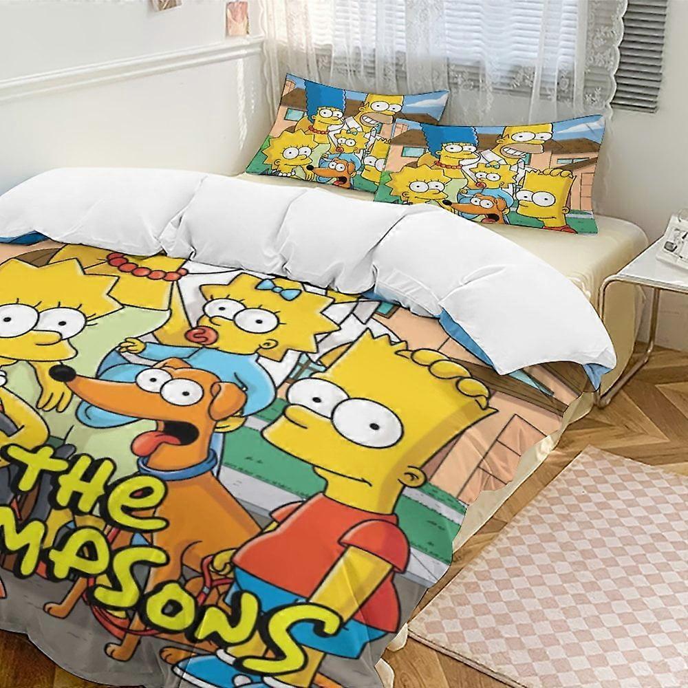 x65 مجموعة الفراش من 3 قطع عائلة سمبسون دافئة ومريحة مجموعة سرير بغطاء لحاف ناعم مع 1 غطاء لحاف و 2 كيس وسادة لغرفة النوم b65