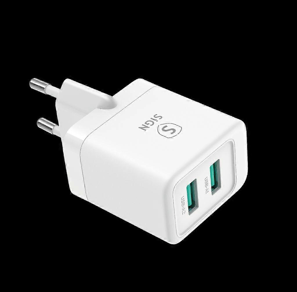 Mini cargador rápido dual USB, 2.4A - Blanco