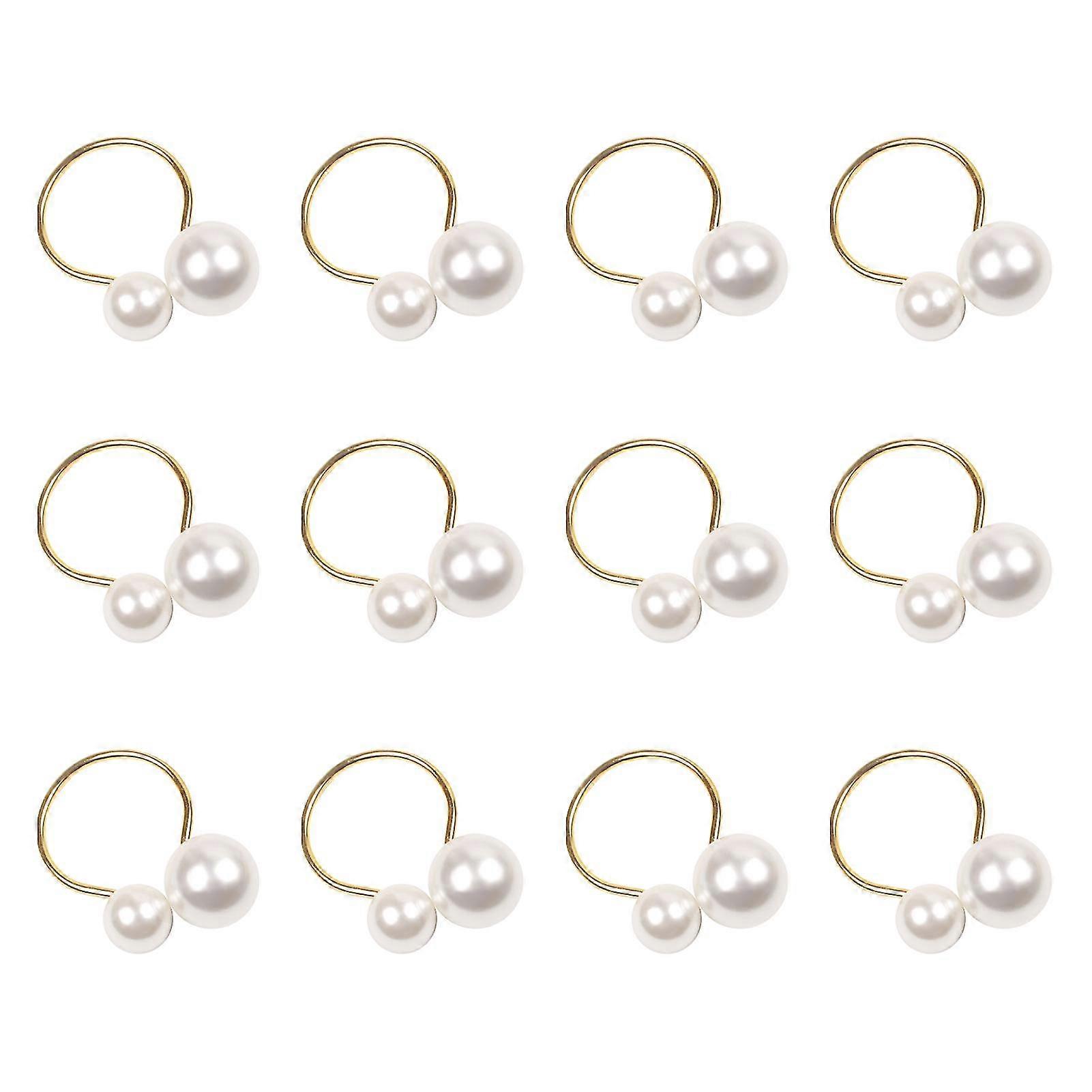 12pcs Dinner Table Decorations Metal Pearl Banquet Napkin Ring Durable Rustproof