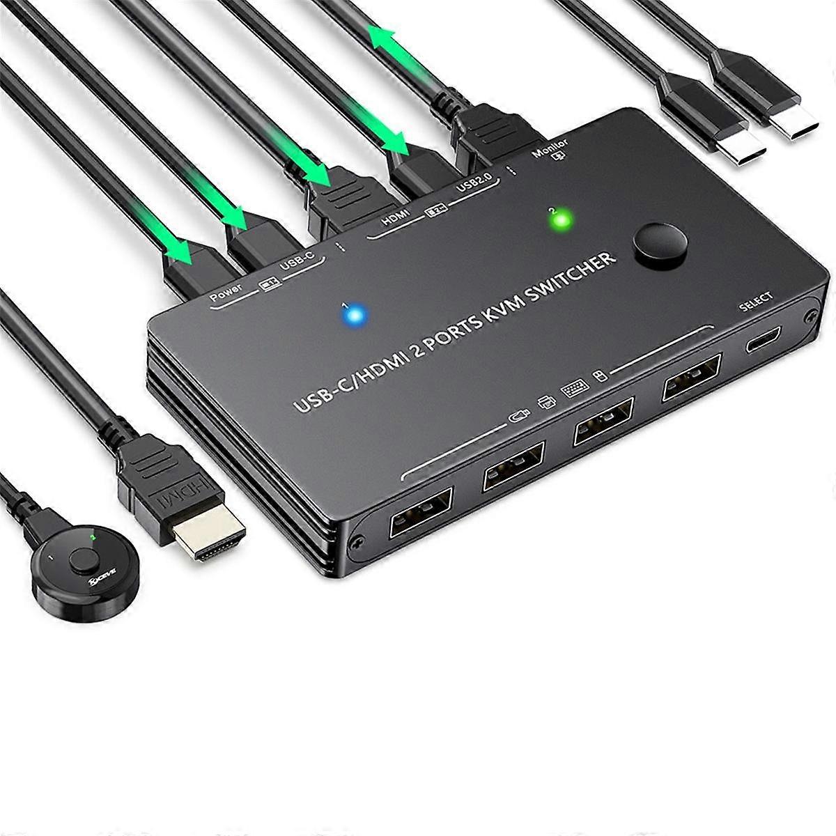 USB-C/USB-C) Przełącznik KVM 4K Wyjście 2 w 1 Obsługuje ładowanie PD 2 komputery Współdziel klawiaturę, mysz, prin