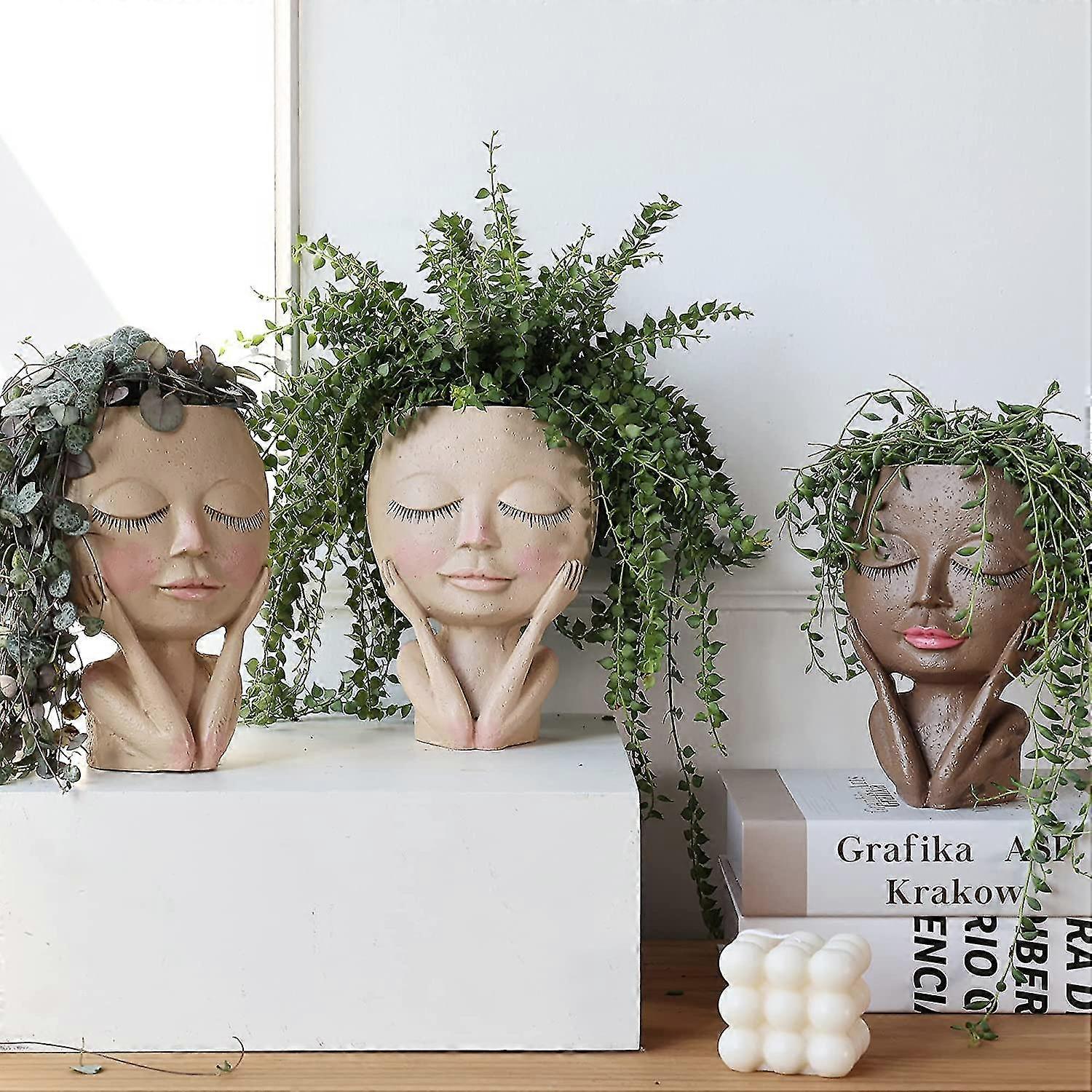 Vaso Per Piante A Forma Di Testa Femminile In Resina - Fioriera Busto Per Pi Grasse E Fiori Secchi - 2