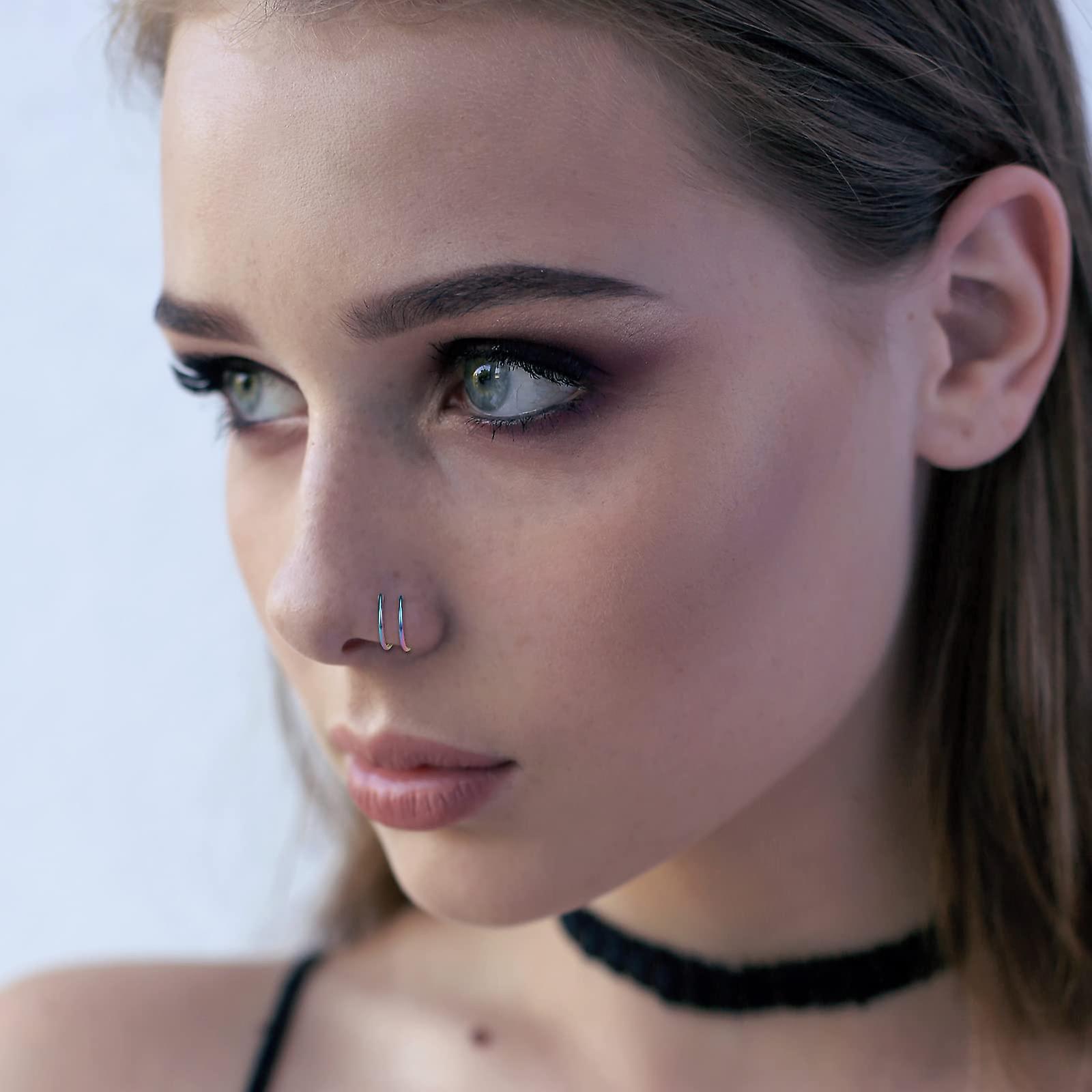 Single High Nostril Piercing Pcs Double Hoop Nose Ring For Single