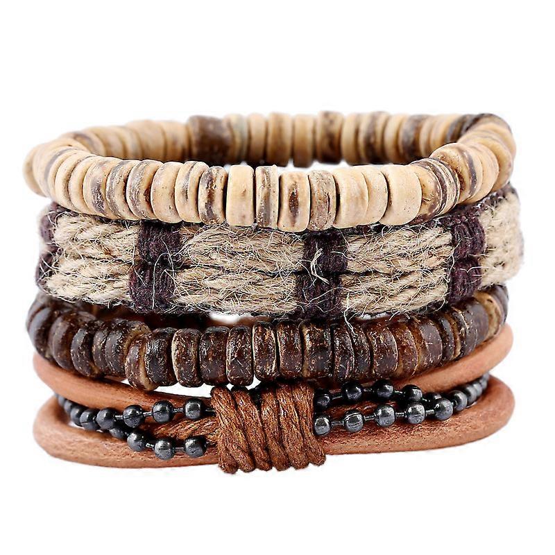 Wrap Bracelet Retro Set Bracelet DIY Braided Leather Bracelet Coconut Shell Men's Hemp Rope Bracelet
