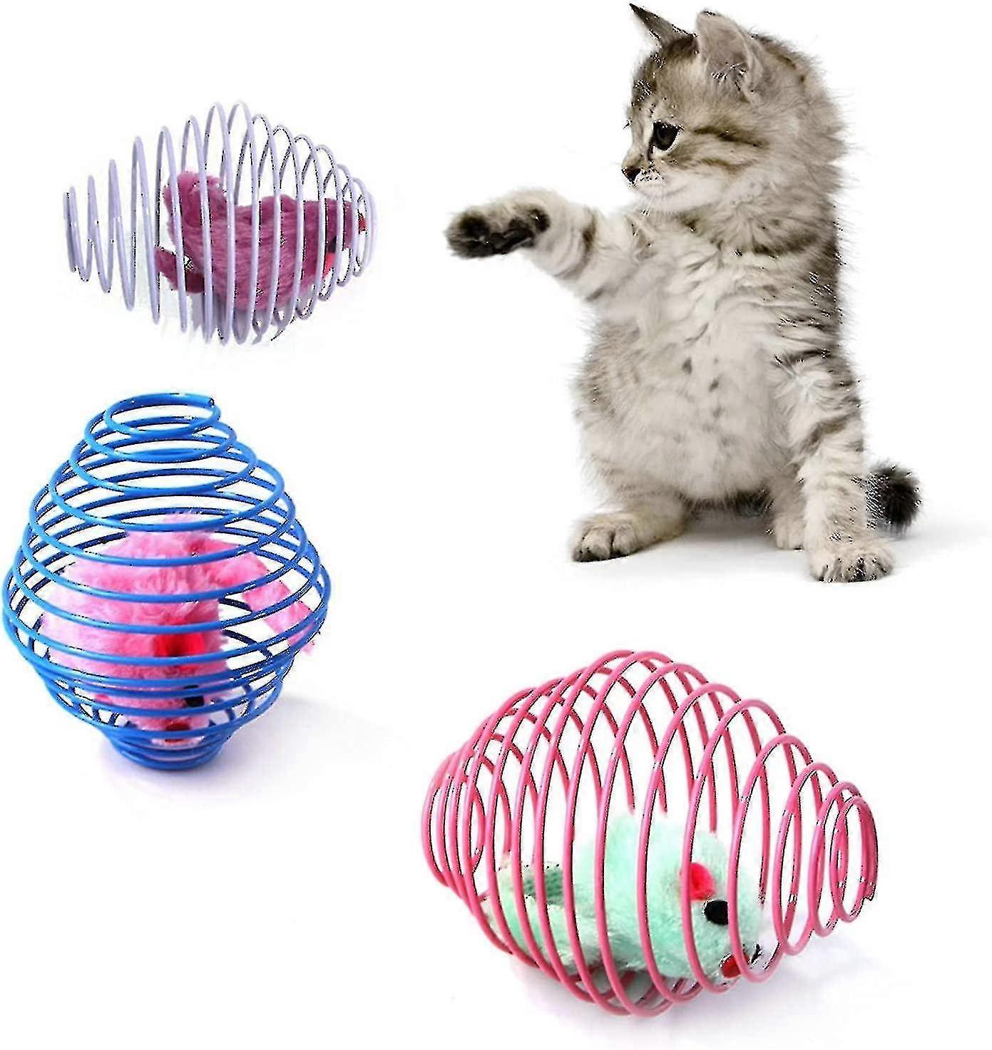3pcs Cat Toy Spring, Retractable Interactive Cage Rat Rolling Spring Toy