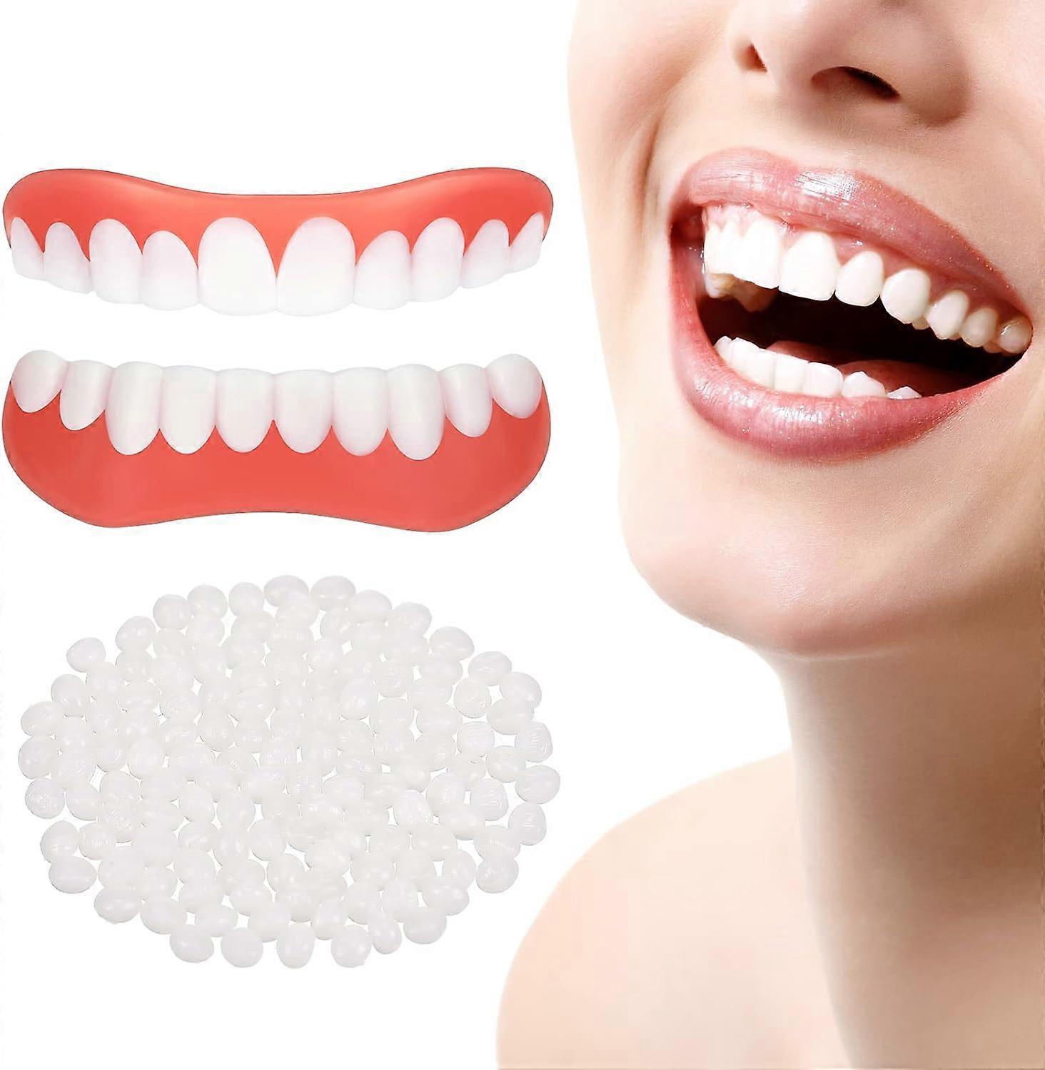 Set of 1 White False Teeth Cosmetic Dentures for Upper and Lower Jaw Temporary Denture Dental Veneers Veneer Teeth for Smile, One Size