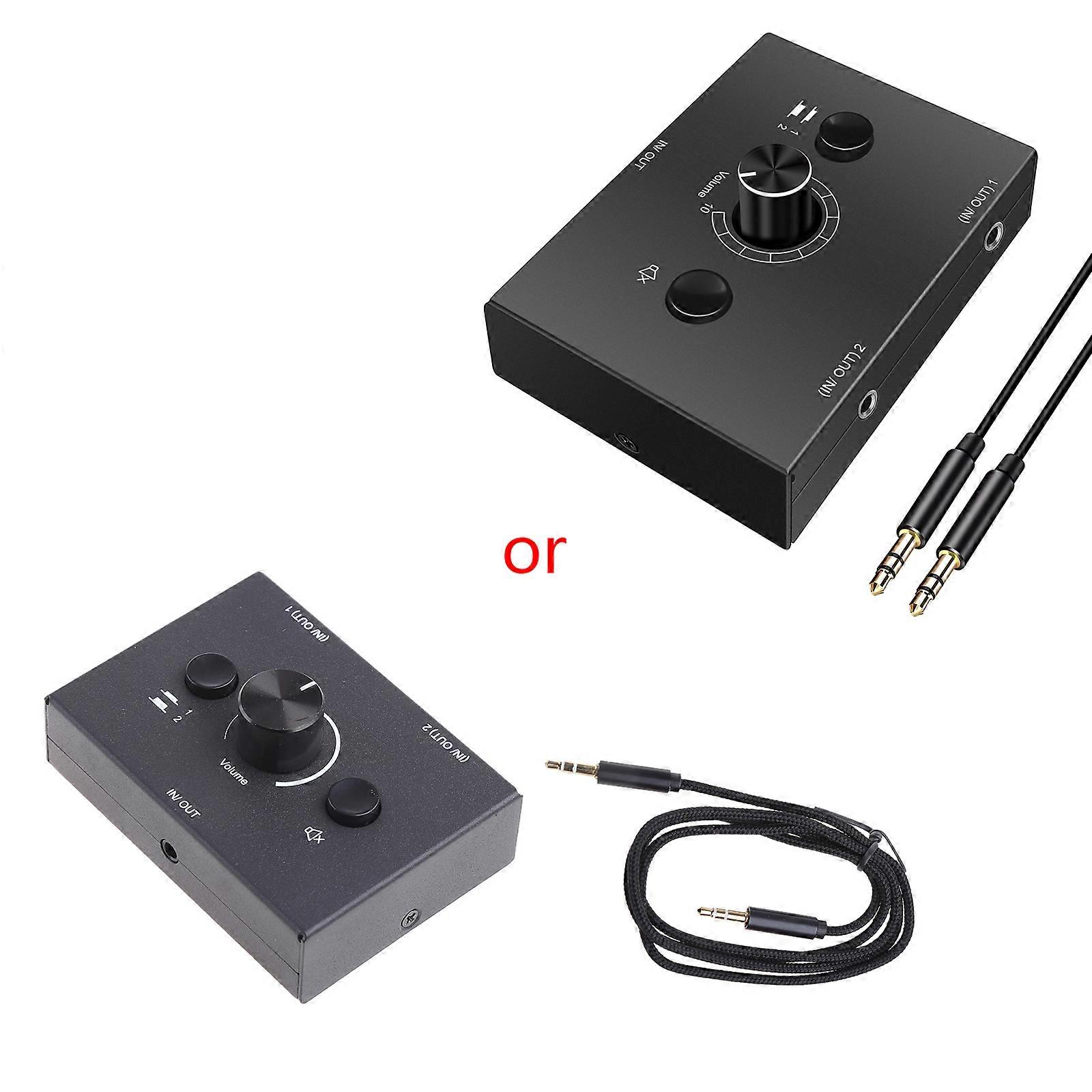 Audio Switcher Box Audio Switcher Ein-Tasten-Stummschalttaste Lautstärkeregler Schwarz
