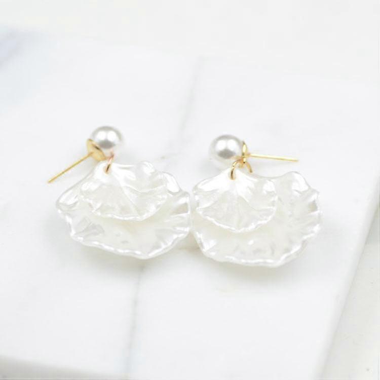 Perlmutt Double Carve Shell Leaf Dangle Hook Ohrringe Silber Ton Schmuck Ohrringe Weiß