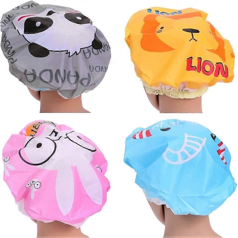 Reusable Shower Cap/Reusable Bath Cap Animal Pattern Waterproof (4 Caps)