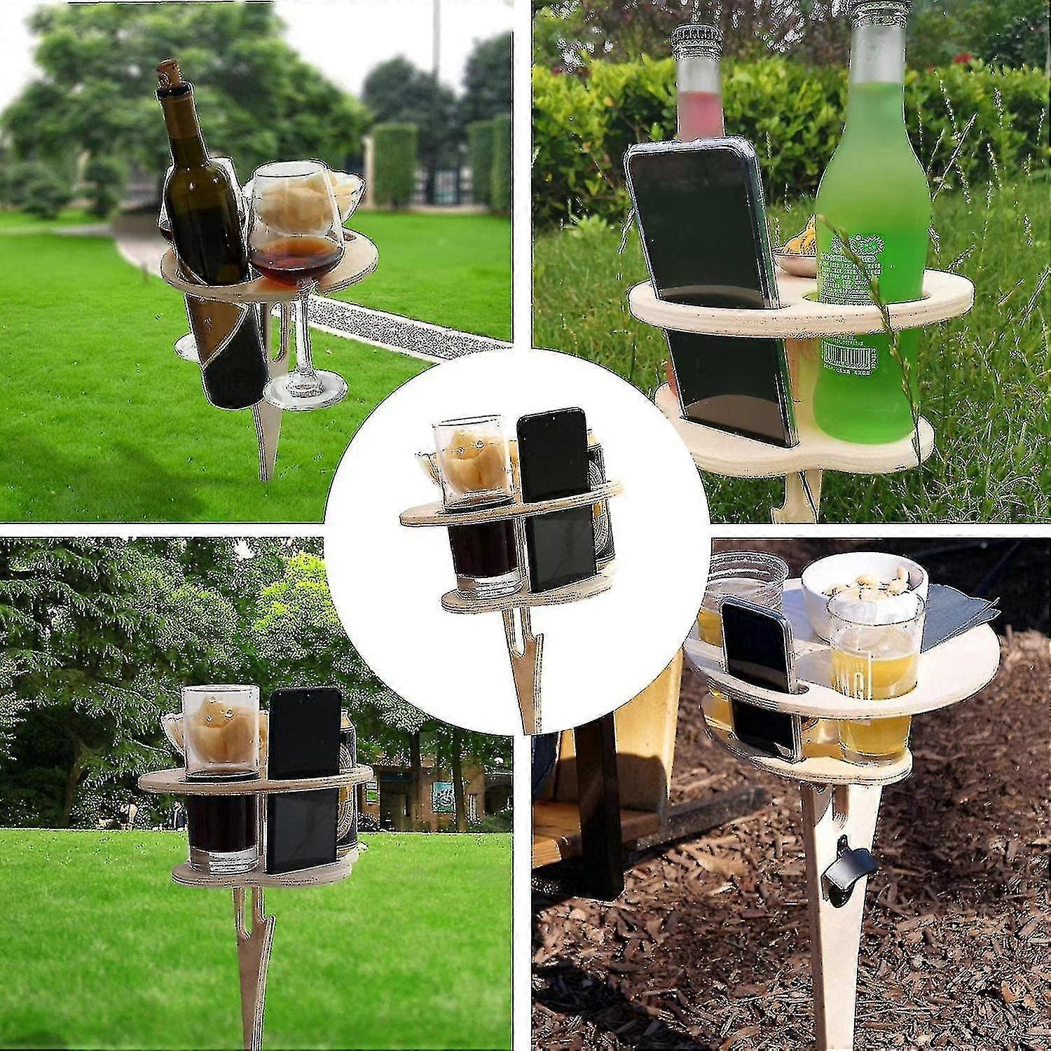 Outdoor Portable Wine Table, Wine Glass Holder, Mini Foldable Wood