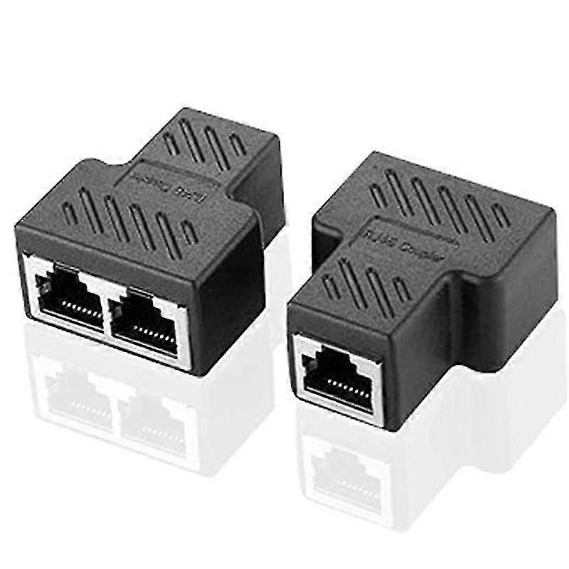 2pcs Rj45 Splitter Adapter 1 To 2 Dual Female 8p8c Extender Plug Lan Interface Ethernet Socket Connector - Black